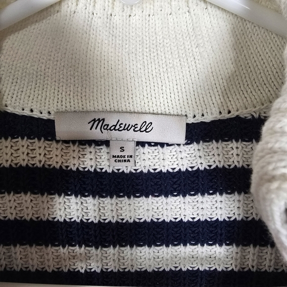 Madewell White And Navy Ribbed Half-Zip Sweater in Stripe - Picture 9 of 12